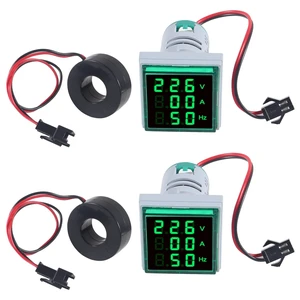 2PCS 3 in 1 Digital Voltmeter Ammeter Frequency Indicator AC 60-500V 0-100A 20-75Hz 22mm Square Head Multifunction LED Amp Meter Voltage Detector with CT (Green) 2PCS 3 in 1 Digital Voltmeter Ammeter Frequency Indicator AC 60-500V 0-100A 20-75Hz 22mm Square Head Multifunction LED Amp Meter Voltage Detector with CT (Green)
