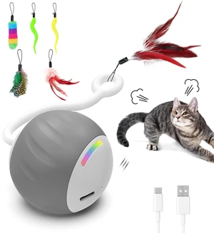 Upgraded 2.36 Inch Large Interactive Cat Toys Ball for Indoor Cats, Gray | Motion and Sound Activated, 2 Speeds, Rechargeable, 5 Replaceable Tails, Stuck-Free Motor, Pink Also Available Upgraded 2.36 Inch Large Interactive Cat Toys Ball for Indoor Cats, Gray | Motion and Sound Activated, 2 Speeds, Rechargeable, 5 Replaceable Tails, Stuck-Free Motor, Pink Also Available