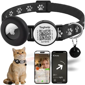 QR Code AirTag Cat Collar Breakaway Reflective with Bell - Digital Pet ID Tag for Lost Cat Recovery, Black Paw Print Design QR Code AirTag Cat Collar Breakaway Reflective with Bell - Digital Pet ID Tag for Lost Cat Recovery, Black Paw Print Design