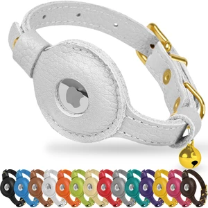 Leather AirTag Cat Collar with Bell - Non Breakaway Kitten Collar with Apple Air Tag Holder - Lightweight GPS Pet Collars for Girl Boy Cats, Small Dogs, Puppies (White) Leather AirTag Cat Collar with Bell - Non Breakaway Kitten Collar with Apple Air Tag Holder - Lightweight GPS Pet Collars for Girl Boy Cats, Small Dogs, Puppies (White)