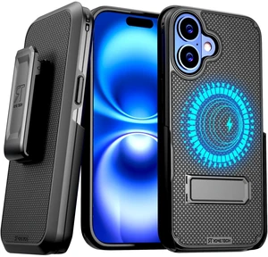 Designed for iPhone 16 Case with Belt Clip Holster | Rugged Cover with Strong Magnet & Kickstand Heavy Duty Combo - Black Designed for iPhone 16 Case with Belt Clip Holster | Rugged Cover with Strong Magnet & Kickstand Heavy Duty Combo - Black