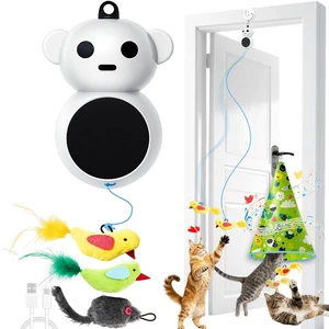 Interactive Cat Toy for Indoor Cats: 2 in1 Automatic Hide and Seek Moving Concealed Flying Bird Wand Feather with Chirping Bird Squeaky, Hanging Rechargeable Exercise Cat Toy for Kittens and Adult Cat Interactive Cat Toy for Indoor Cats: 2 in1 Automatic Hide and Seek Moving Concealed Flying Bird Wand Feather with Chirping Bird Squeaky, Hanging Rechargeable Exercise Cat Toy for Kittens and Adult Cat