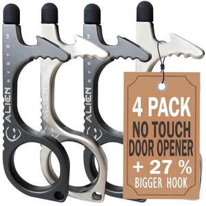 No Touch Door Opener Keychain 4 Pack - Larger Hook, Stylus & Bottle Opener | Premium hygienic no touch tool (Silver, Grey) features a touchscreen stylus, button pusher, and bottle opener for daily use No Touch Door Opener Keychain 4 Pack - Larger Hook, Stylus & Bottle Opener | Premium hygienic no touch tool (Silver, Grey) features a touchscreen stylus, button pusher, and bottle opener for daily use