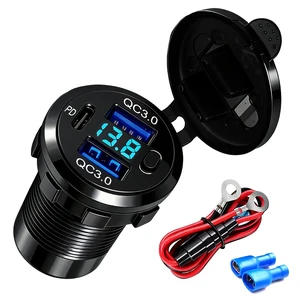 12V USB Dual Port Quick Charge 3.0 and PD3.0 USB-C Car Charger Socket 12V Power Outlet Cigarette Lighter Replacement DIY Kit with Voltage Meter and Switch for Car, Boat, Motorcycle 12V USB Dual Port Quick Charge 3.0 and PD3.0 USB-C Car Charger Socket 12V Power Outlet Cigarette Lighter Replacement DIY Kit with Voltage Meter and Switch for Car, Boat, Motorcycle