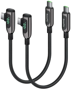 100W Right Angle USB C to USB C Cable,2-Pack 1FT Zinc Alloy Case Nylon Braided Type-C Cable with LED Display for lPad Mini/Air/Pro,MacBook Pro,Samsung S23/S22/S10,Pixel,LG(0.3m,Black) 100W Right Angle USB C to USB C Cable,2-Pack 1FT Zinc Alloy Case Nylon Braided Type-C Cable with LED Display for lPad Mini/Air/Pro,MacBook Pro,Samsung S23/S22/S10,Pixel,LG(0.3m,Black)