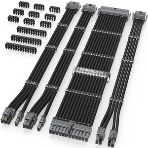 Transparent Connector 16AWG PSU Extension Cables Kit,Black | Soft Nylon Braided,Gold-plated Pins,16AWG includes 24Pin ATX×1,8Pin EPS×1,8Pin PCIe×2,Install Combs,Custom PC Builds Transparent Connector 16AWG PSU Extension Cables Kit,Black | Soft Nylon Braided,Gold-plated Pins,16AWG includes 24Pin ATX×1,8Pin EPS×1,8Pin PCIe×2,Install Combs,Custom PC Builds