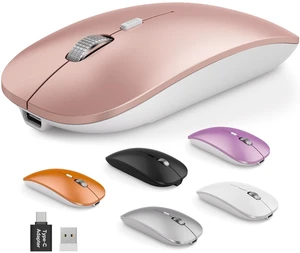 Mouse for MacBook Wireless Bluetooth Mice Laptop Mac iPad Tri-Mode | Bluetooth 5.2/3.0 and 2.4GHz USB Type-C Adapter, Connect 3 Devices, Silent Click, USB-C Charging, 3 DPI Levels, Rose Gold Mouse for MacBook Wireless Bluetooth Mice Laptop Mac iPad Tri-Mode | Bluetooth 5.2/3.0 and 2.4GHz USB Type-C Adapter, Connect 3 Devices, Silent Click, USB-C Charging, 3 DPI Levels, Rose Gold