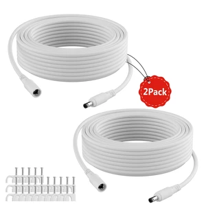 2-Pack 25 FT DC Power Extension Cable, IP Camera 12V 5.5mm x 2.1mm, White | with 25 Nails, 20AWG Pure Copper, UV Resistant, for Security CCTV IP, 5V 9V 12V 24V Male to Female Plug Supply Adapter 2-Pack 25 FT DC Power Extension Cable, IP Camera 12V 5.5mm x 2.1mm, White | with 25 Nails, 20AWG Pure Copper, UV Resistant, for Security CCTV IP, 5V 9V 12V 24V Male to Female Plug Supply Adapter