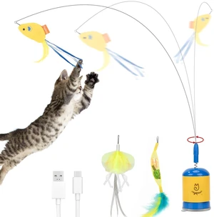 Interactive Automatic Cat Teaser Wand Toy with Strong Suction Cup, 70cm Flexible Wire & DIY Bending Design, Rechargeable Cat Exercise Toy with Auto Timer for Indoor Cats (Blue) Interactive Automatic Cat Teaser Wand Toy with Strong Suction Cup, 70cm Flexible Wire & DIY Bending Design, Rechargeable Cat Exercise Toy with Auto Timer for Indoor Cats (Blue)