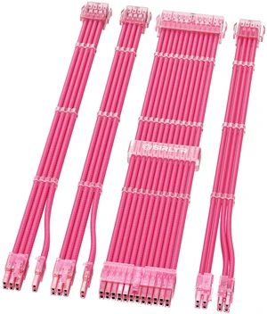 Pink PSU Cable Extension Kit,24Pin/8Pin EPS/GPU,4 Kits | 24Pin ATX×1,8Pin (4+4) EPS×1,8Pin (6+2) GPU×2;gold-plated pins,pre-installed combs,pink sleeved,customized PC builds Pink PSU Cable Extension Kit,24Pin/8Pin EPS/GPU,4 Kits | 24Pin ATX×1,8Pin (4+4) EPS×1,8Pin (6+2) GPU×2;gold-plated pins,pre-installed combs,pink sleeved,customized PC builds