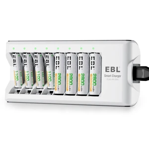 8-Bay Smart Charger + 4AA 2800mAh & 4AAA 1100mAh Rechargeable Batteries | Smart individual charging. Pre-charged batteries ready to use. Long-lasting 1200 cycles. Ideal for toys, cameras, flashlights 8-Bay Smart Charger + 4AA 2800mAh & 4AAA 1100mAh Rechargeable Batteries | Smart individual charging. Pre-charged batteries ready to use. Long-lasting 1200 cycles. Ideal for toys, cameras, flashlights