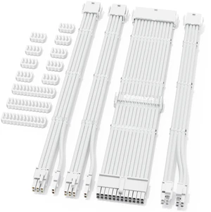 White 16AWG PSU Cable Extension Kit,24/8Pin,Pre-Install Combs | Sleeved Cables,Gold-plated PCIe Connectors,includes 24Pin ATX,8Pin EPS,Dual PCIe,with Pre-installed&Extra Combs White 16AWG PSU Cable Extension Kit,24/8Pin,Pre-Install Combs | Sleeved Cables,Gold-plated PCIe Connectors,includes 24Pin ATX,8Pin EPS,Dual PCIe,with Pre-installed&Extra Combs