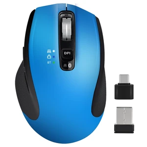 Wireless Bluetooth Mouse with USB-A, USB-C Receiver, Rechargeable, 3-Device, Full-Size, Silent Click, Ergonomic Mice for MacBook/Laptop/Computer/Tablet/PC/iPad-Blue Wireless Bluetooth Mouse with USB-A, USB-C Receiver, Rechargeable, 3-Device, Full-Size, Silent Click, Ergonomic Mice for MacBook/Laptop/Computer/Tablet/PC/iPad-Blue