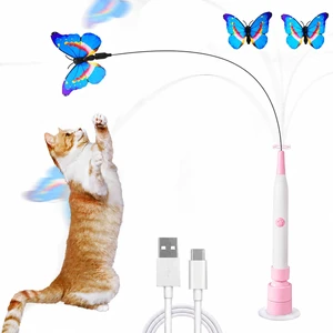Automatic Butterfly Cat Toy, Interactive Wand with Suction Base | Rechargeable 2-in-1 wand offers handheld or suction-base play, two rotating modes, tap activation, and 3 butterfly refills. Automatic Butterfly Cat Toy, Interactive Wand with Suction Base | Rechargeable 2-in-1 wand offers handheld or suction-base play, two rotating modes, tap activation, and 3 butterfly refills.