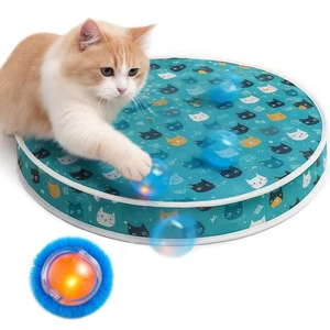 Interactive Cat Toys, Play Mat with Automatic Motion Balls, LED Lights, Bird Chirping Sound, 3 Speed Levels, Indoor Enrichment, Cat Pattern Design Interactive Cat Toys, Play Mat with Automatic Motion Balls, LED Lights, Bird Chirping Sound, 3 Speed Levels, Indoor Enrichment, Cat Pattern Design