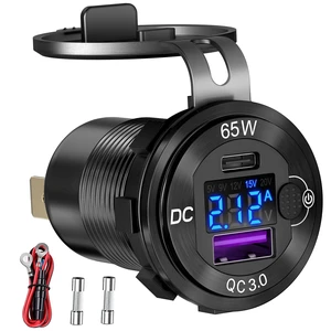 83W 12V USB Outlet, USB C Car Charger Socket with 65W PD3.0 & QC3.0 | Panel Mount USB Charging Port with Voltmeter, Power Switch, Aluminum Alloy for Car, RV, Marine, Truck, Golf Cart 83W 12V USB Outlet, USB C Car Charger Socket with 65W PD3.0 & QC3.0 | Panel Mount USB Charging Port with Voltmeter, Power Switch, Aluminum Alloy for Car, RV, Marine, Truck, Golf Cart