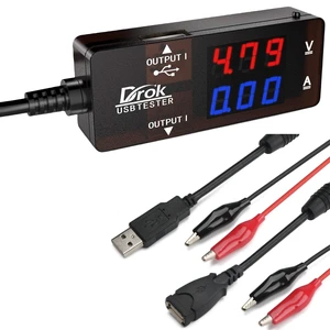 USB Tester, USB-A USB-C 2.0 Multimeter Dual USB Ports PD QC 3.0 Battery Charger Monitor, Copper Alligator Clips with Wire Female and Male USB Connector Test Leads for Testing Circuit 2x18AWG 3-5A USB Tester, USB-A USB-C 2.0 Multimeter Dual USB Ports PD QC 3.0 Battery Charger Monitor, Copper Alligator Clips with Wire Female and Male USB Connector Test Leads for Testing Circuit 2x18AWG 3-5A