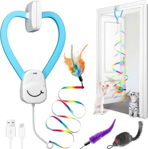 Interactive Cat Toy, Automatic Door Frame Cat Toy for Indoor Cats | with 360° Rotating Wand, USB Rechargeable, 5 Attachments, Quiet Motorized Toy for Exercise and Boredom Relief, Blue Interactive Cat Toy, Automatic Door Frame Cat Toy for Indoor Cats | with 360° Rotating Wand, USB Rechargeable, 5 Attachments, Quiet Motorized Toy for Exercise and Boredom Relief, Blue