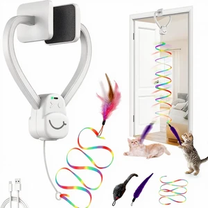 Interactive Automatic Cat Toy, 360° Rotating Feather Wand | Door Frame Cat Toy with Tool-Free Non-Slip Clamp, 3 Attachments (Feather Wand, Mouse, Worm), Breakaway Safety Release,White Interactive Automatic Cat Toy, 360° Rotating Feather Wand | Door Frame Cat Toy with Tool-Free Non-Slip Clamp, 3 Attachments (Feather Wand, Mouse, Worm), Breakaway Safety Release,White