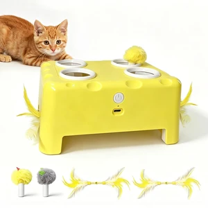 Cheese Box Interactive Cat Toy for Indoor Cats, 3-in-1 Whack a Mole Feather Toy, 3 Modes Rechargeable Auto Cat Toys for Bored Cats, 4 Holes Kitten Toy, 4 Accessories Cheese Box Interactive Cat Toy for Indoor Cats, 3-in-1 Whack a Mole Feather Toy, 3 Modes Rechargeable Auto Cat Toys for Bored Cats, 4 Holes Kitten Toy, 4 Accessories