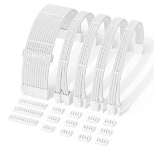 PSU Cable Extension Kit,One Way Bend Design PC Cables - Bright White Braided 1x 24Pin ATX / 2X 8 (4+4) Pin EPS/Gold-Plated 2X 8 (6+2) Pin PCIE for Power Supply,16AWG 5 Kits PSU Cable Extension Kit,One Way Bend Design PC Cables - Bright White Braided 1x 24Pin ATX / 2X 8 (4+4) Pin EPS/Gold-Plated 2X 8 (6+2) Pin PCIE for Power Supply,16AWG 5 Kits