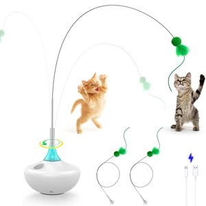 Interactive Cat Toy with Touch Activation, Automatic Spin Cat Toys for Indoor Cats, 26-Inch Extra Long Feather Wand, Rechargeable Interactive Cat Toy with Touch Activation, Automatic Spin Cat Toys for Indoor Cats, 26-Inch Extra Long Feather Wand, Rechargeable