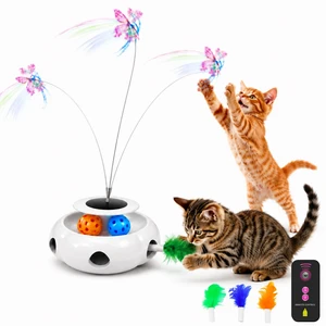 3-in-1 Interactive Cat Toy with Remote Control, Butterfly Wand & Automatic retractable feathers & Rolling Ball Track, Multi-functional Cat Toy for Indoor Cats, Suitable for Bored kitten, white 3-in-1 Interactive Cat Toy with Remote Control, Butterfly Wand & Automatic retractable feathers & Rolling Ball Track, Multi-functional Cat Toy for Indoor Cats, Suitable for Bored kitten, white