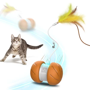 Feather Tail Rechargeable Spinner Chasers Cat Toy, Orange | Interactive Self-Rolling Moving Cat Toy with 3 Speed Modes, Feather & Bell Attachments Feather Tail Rechargeable Spinner Chasers Cat Toy, Orange | Interactive Self-Rolling Moving Cat Toy with 3 Speed Modes, Feather & Bell Attachments
