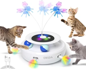 Cat Toy, 3-in-1 Automatic Interactive Electronic Moving Ambush Feather, Fluttering Butterfly, Track Balls, USB Rechargeable Powered Smart Indoor Exercise Kicker Cat Toy, 3-in-1 Automatic Interactive Electronic Moving Ambush Feather, Fluttering Butterfly, Track Balls, USB Rechargeable Powered Smart Indoor Exercise Kicker