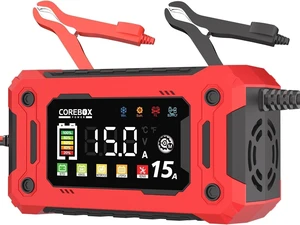 Battery Charger 15-Amp 12V Automatic Smart Battery Trickle Charger, Battery Maintainer Desulfator with Temperature Compensation for Car Truck Motorcycle Lawn Mower Marine Battery Charger 15-Amp 12V Automatic Smart Battery Trickle Charger, Battery Maintainer Desulfator with Temperature Compensation for Car Truck Motorcycle Lawn Mower Marine
