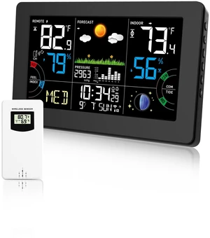Weather Station Wireless Temperature Humidity Monitor Indoor Outdoor | 7.5VA Large Display Digital Atomic Clock Thermometer Hygrometer Barometer with Alarm Clock,Custom Temp&Humidity Alarm,Black Weather Station Wireless Temperature Humidity Monitor Indoor Outdoor | 7.5VA Large Display Digital Atomic Clock Thermometer Hygrometer Barometer with Alarm Clock,Custom Temp&Humidity Alarm,Black