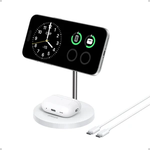 MagGo 2-in-1 MagSafe Compatible Qi2 15W Wireless Charging Stand | Qi2 Certified, Fast Charging, Wireless Charger for iPhone 17, AirPods Pro, and More (White, Adapter Not Included) MagGo 2-in-1 MagSafe Compatible Qi2 15W Wireless Charging Stand | Qi2 Certified, Fast Charging, Wireless Charger for iPhone 17, AirPods Pro, and More (White, Adapter Not Included)