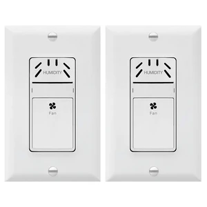 Humidity Sensor Fan Switch for Ventilation with Wall Plate | Automatically turns fan on/off based on humidity levels. Neutral wire required. UL listed. White, 2 Pack Humidity Sensor Fan Switch for Ventilation with Wall Plate | Automatically turns fan on/off based on humidity levels. Neutral wire required. UL listed. White, 2 Pack