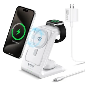 3 in 1 Wireless Charging Station: 10000mAh Removable Power Bank Charger Stand for Phone/Watch/Air Pods - Portable Magnetic Battery Pack for Air 17 16 15 14 13 12 Series White 3 in 1 Wireless Charging Station: 10000mAh Removable Power Bank Charger Stand for Phone/Watch/Air Pods - Portable Magnetic Battery Pack for Air 17 16 15 14 13 12 Series White
