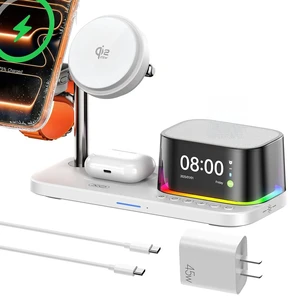 Charging Station for Apple Device 25W Fast Charging+Cooling Fan 5in1 Magnetic Wireless Charger with Speaker and Alarm Compatible with MagSafe for iPhone/Watch/AirPod (45W Adapters Included) Charging Station for Apple Device 25W Fast Charging+Cooling Fan 5in1 Magnetic Wireless Charger with Speaker and Alarm Compatible with MagSafe for iPhone/Watch/AirPod (45W Adapters Included)
