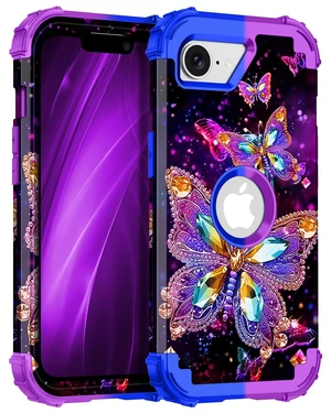 for iPhone 17e Case,Glow in The Dark Three Layer Heavy Duty Shockproof Protection Hard Plastic Bumper+Soft Silicone Case for Apple iPhone 17e,Colorful Butterfly for iPhone 17e Case,Glow in The Dark Three Layer Heavy Duty Shockproof Protection Hard Plastic Bumper+Soft Silicone Case for Apple iPhone 17e,Colorful Butterfly