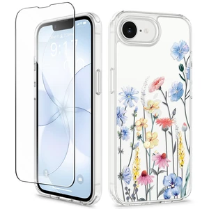 for iPhone 17e Case & iPhone 16e Case with Screen Protector | Non-Yellowing, Military-Grade Protection, Hard PC&TPU Bumper, Floral Protective Clear Phone Case (Aconite/Light Blue) for iPhone 17e Case & iPhone 16e Case with Screen Protector | Non-Yellowing, Military-Grade Protection, Hard PC&TPU Bumper, Floral Protective Clear Phone Case (Aconite/Light Blue)