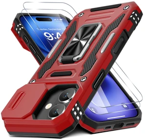 Case for iPhone 17 6.3-Inch with Slide Camera Cover + Screen Protector (2 Packs), Rotated Ring Kickstand Military Grade Shockproof Protective Cover-Red Case for iPhone 17 6.3-Inch with Slide Camera Cover + Screen Protector (2 Packs), Rotated Ring Kickstand Military Grade Shockproof Protective Cover-Red