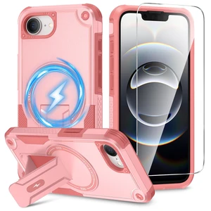 for iPhone 16e & 17e Case with Stand and Screen Protector Pink | Compatible with MagSafe, Built-in Hidden Kickstand, Solid Protective Dual-layer TPU+PC Shockproof Magnetic Phone Cover for iPhone 16e & 17e Case with Stand and Screen Protector Pink | Compatible with MagSafe, Built-in Hidden Kickstand, Solid Protective Dual-layer TPU+PC Shockproof Magnetic Phone Cover