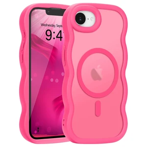for iPhone 17e/16e Case Curly Wavy Frame Translucent, Hot Pink | Hard Matte Clear Back Cover for Women Men, Compatible with Magsafe, TPU Bumper Shockproof Drop Protection Phone Case for iPhone 17e/16e Case Curly Wavy Frame Translucent, Hot Pink | Hard Matte Clear Back Cover for Women Men, Compatible with Magsafe, TPU Bumper Shockproof Drop Protection Phone Case