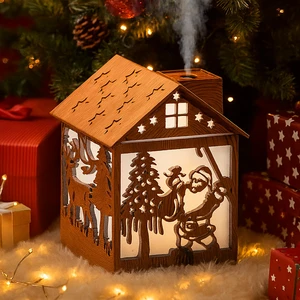 Mini Christmas Humidifier, 240ml Cool Mist Wooden House Humidifier with Santa Silhouette, 7-Color LED Lights, USB Powered, Quiet & Auto Shut-Off for Bedroom Home Office (Light Wood) Mini Christmas Humidifier, 240ml Cool Mist Wooden House Humidifier with Santa Silhouette, 7-Color LED Lights, USB Powered, Quiet & Auto Shut-Off for Bedroom Home Office (Light Wood)