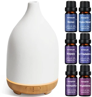 150ml Ceramic Diffuser for Home & 6 Essential Oils Scent Gift Set | Ceramic Stone Cover, Cool Mist Humidifier, Aromatherapy, Up to 10hrs, Large Room, 7 Colors Light, Ultrasonic, Quiet, Auto Off 150ml Ceramic Diffuser for Home & 6 Essential Oils Scent Gift Set | Ceramic Stone Cover, Cool Mist Humidifier, Aromatherapy, Up to 10hrs, Large Room, 7 Colors Light, Ultrasonic, Quiet, Auto Off