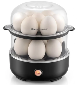 14-Egg Two-Tier Egg Cooker, Steel Plate, Auto Shut-Off | Soft, Medium, Hard Boiled, Poach, Omelet, EGC1215B 14-Egg Two-Tier Egg Cooker, Steel Plate, Auto Shut-Off | Soft, Medium, Hard Boiled, Poach, Omelet, EGC1215B