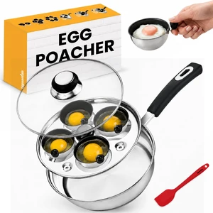 Poached Egg Maker, Stainless Steel Egg Poaching Pan, Poached Eggs Cooker Food Grade Safe PFOA Free with Spatula. Poached Egg Maker, Stainless Steel Egg Poaching Pan, Poached Eggs Cooker Food Grade Safe PFOA Free with Spatula.