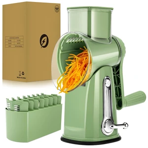 Rotary Cheese Grater, Large Vegetable Food Shredder, 5 Blades | Easy to Clean,12x Faster Shredding,Strong Suction Base,Blades Storage Box,Round Mandoline Slicer&Chopper for Salad,Nut,Green Rotary Cheese Grater, Large Vegetable Food Shredder, 5 Blades | Easy to Clean,12x Faster Shredding,Strong Suction Base,Blades Storage Box,Round Mandoline Slicer&Chopper for Salad,Nut,Green