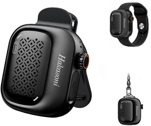 Clip On Speaker, Wearable Portable Mini Speaker, Black | 3-way wearable speaker with wristband, clip and lanyard; 43.66g body, IP69K protection, 5W sound, mic and speaker linking. Clip On Speaker, Wearable Portable Mini Speaker, Black | 3-way wearable speaker with wristband, clip and lanyard; 43.66g body, IP69K protection, 5W sound, mic and speaker linking.