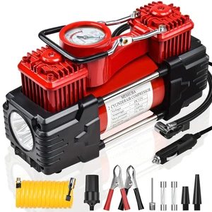 Tire Inflator Portable Air Compressor 12V DC Dual Cylinder Analog Gauge | Dual Cylinder 12V tire inflator with analog gauge, LED light and air compressor for cars, SUVs, trucks and emergencies Tire Inflator Portable Air Compressor 12V DC Dual Cylinder Analog Gauge | Dual Cylinder 12V tire inflator with analog gauge, LED light and air compressor for cars, SUVs, trucks and emergencies