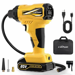 20V Cordless Tire Inflator Portable Air Compressor, Rechargeable Lithium Battery Powered Air Pump with Digital Pressure Gauge, Auto Shut-Off, LED Light, 150 PSI Car Tire Pump, Yellow 20V Cordless Tire Inflator Portable Air Compressor, Rechargeable Lithium Battery Powered Air Pump with Digital Pressure Gauge, Auto Shut-Off, LED Light, 150 PSI Car Tire Pump, Yellow