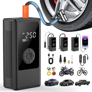 Dual Power Portable Tire Inflator, 12V Car & Cordless Dual Power | Car Tire Pump with150PSI Air Pump & Power Bank, Tire Air Pump with Dual Display for Car, Motorcycle, Bike, Ball Dual Power Portable Tire Inflator, 12V Car & Cordless Dual Power | Car Tire Pump with150PSI Air Pump & Power Bank, Tire Air Pump with Dual Display for Car, Motorcycle, Bike, Ball