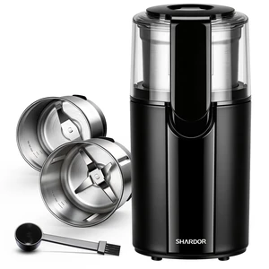 Electric Coffee Grinder, 2.5 oz Blade, 2 Bowls, Black | Two removable bowls, dry 2-blade and wet 4-blade cups, 200W motor, scoop and brush Electric Coffee Grinder, 2.5 oz Blade, 2 Bowls, Black | Two removable bowls, dry 2-blade and wet 4-blade cups, 200W motor, scoop and brush